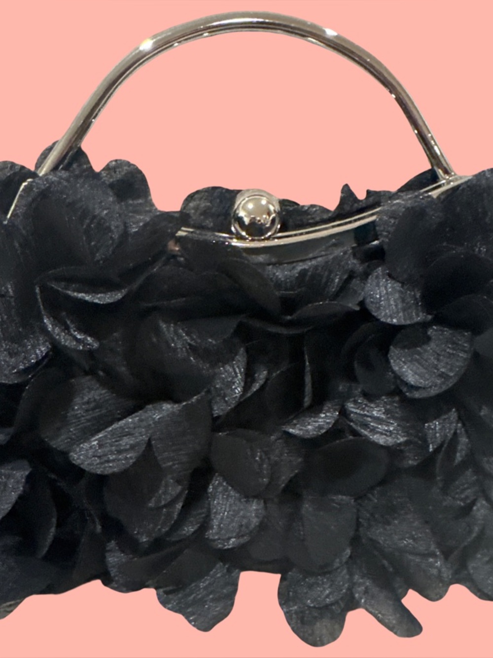 Elegant Black Flower Applique Evening Handbag